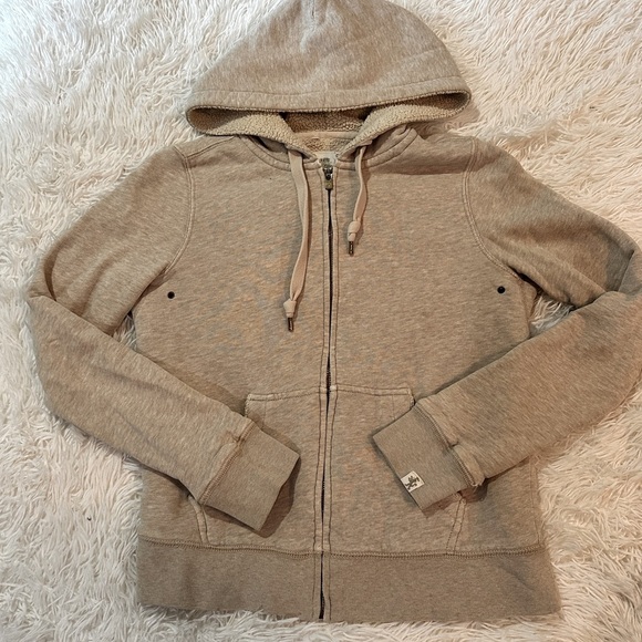 J.Crew Vintage Sherpa Lined Zip Hoodie Sweatshirt Beige Size Small - Picture 2 of 16